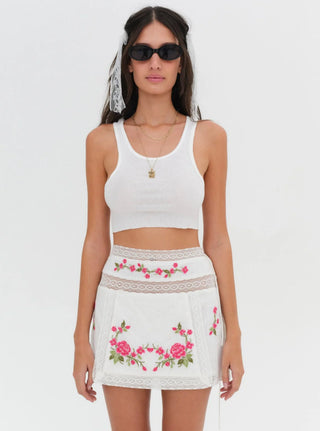 For Love & Lemons Jolene Embroidered Mini Skirt