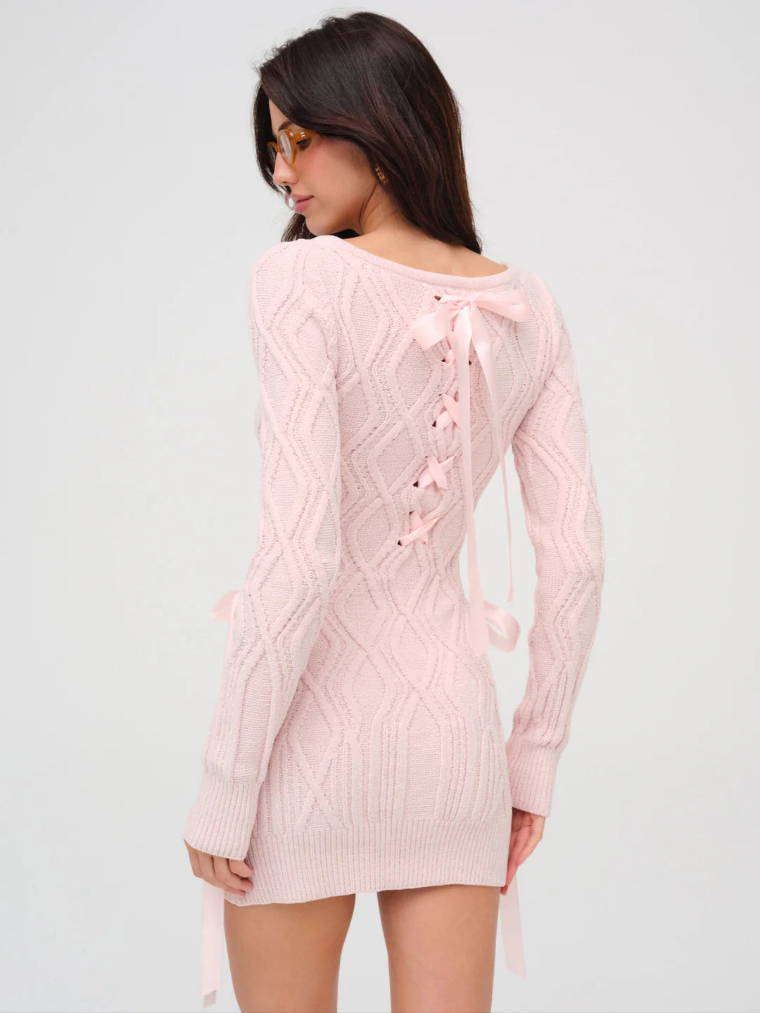 chenille cable knit mini dress Her lip to Cecily Cable Knit Dress For Love And Lemons Chenille Cable Knit Mini Dress Pink blueandcream