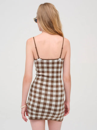 brown gingham mini dress Smocked Rime that has no irritation in contact with the skin Autumn Gingham Mini Dress