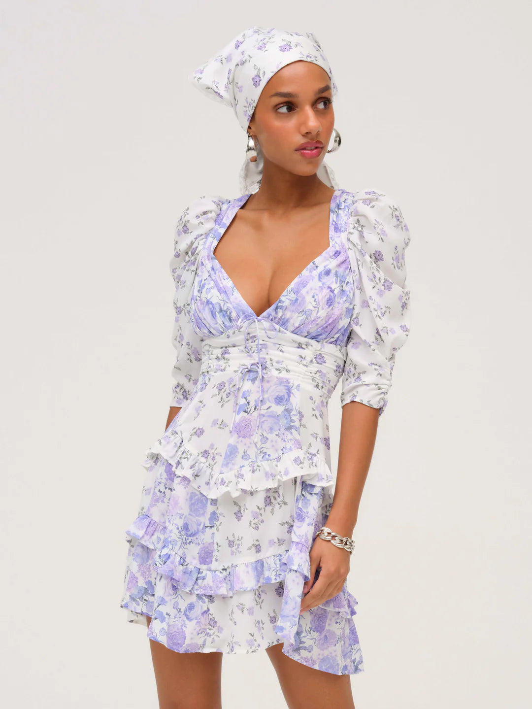 For Love & Lemons Women's Rosalyn Print Ruffle Puff Sleeve Minidress - Purple For Love & Lemons Women's Rosalyn Print Ruffle Puff Sleeve Minidress - Purple