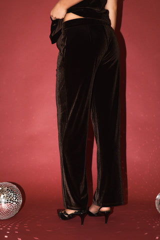 Mid Rise Wide Leg Velvet Pants in Brown