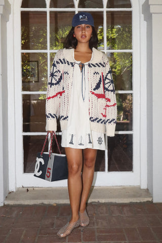 Fisherman Shawl Collar Knit Cardigan