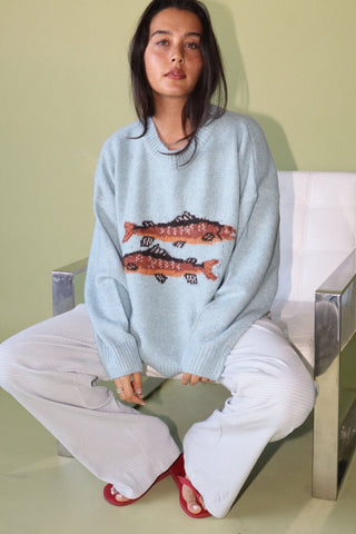 Trout About Knit Sweater in Blue