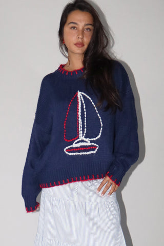 Come Sail Away Sweater in Navy