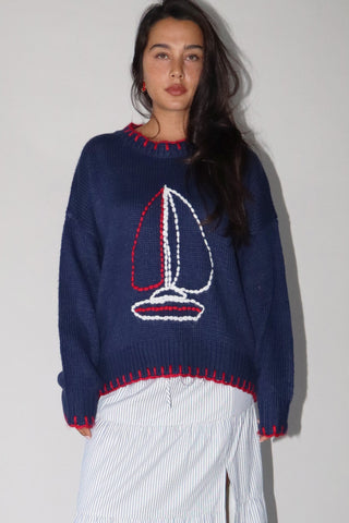 Come Sail Away Sweater in Navy