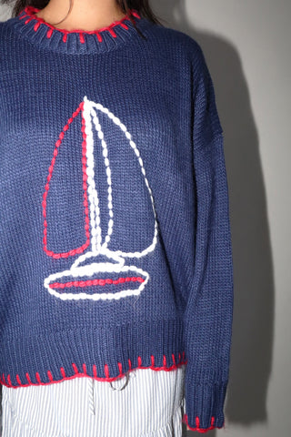 Come Sail Away Sweater in Navy