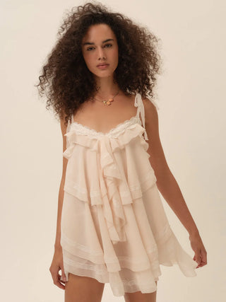 Juniper Ruffle Mini Dress in Peach