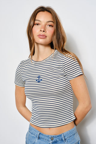 Anchor Striped Beaded Top