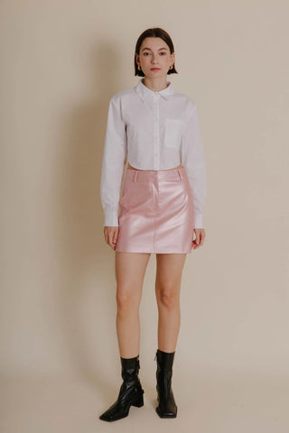 Metallic Pink Vegan Leather Mini Skirt