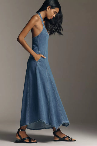 Elodie Denim Halter Maxi Dress