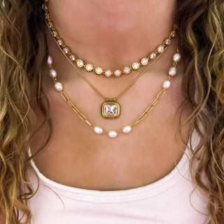 Halo Bezeled Tennis Necklace Water Resistant