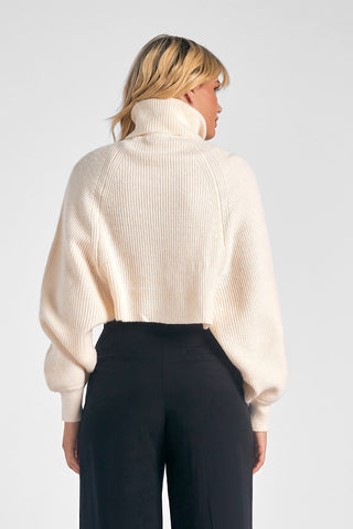 White Cross Front Turtleneck Sweater