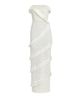 PatBo Crochet Strapless Fringe Trim Maxi Dress