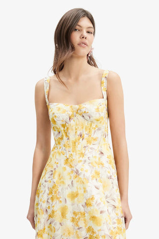 Bardot Lilah Corset Midi Dress in Yellow Floral