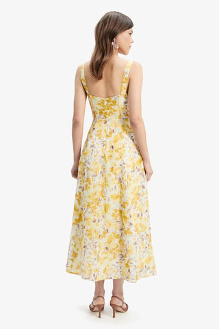 Bardot Lilah Corset Midi Dress in Yellow Floral