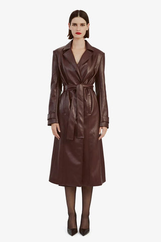 Vegan Leather Trench Coat In Plum