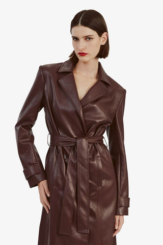 Vegan Leather Trench Coat In Plum