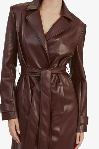 Vegan Leather Trench Coat In Plum