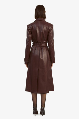 Vegan Leather Trench Coat In Plum