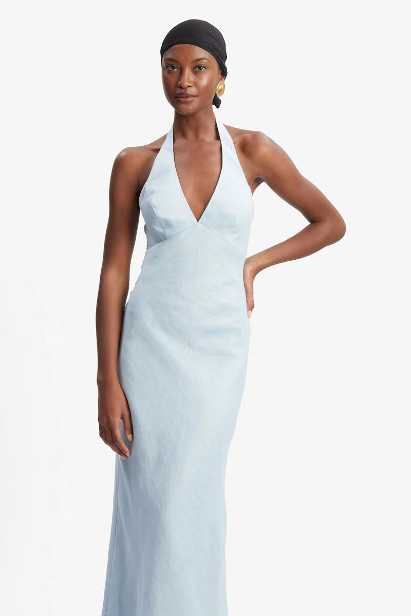 Paola Halter Linen Midi Dress Cattivo Paola Halter Linen Midi Dress Cattivo