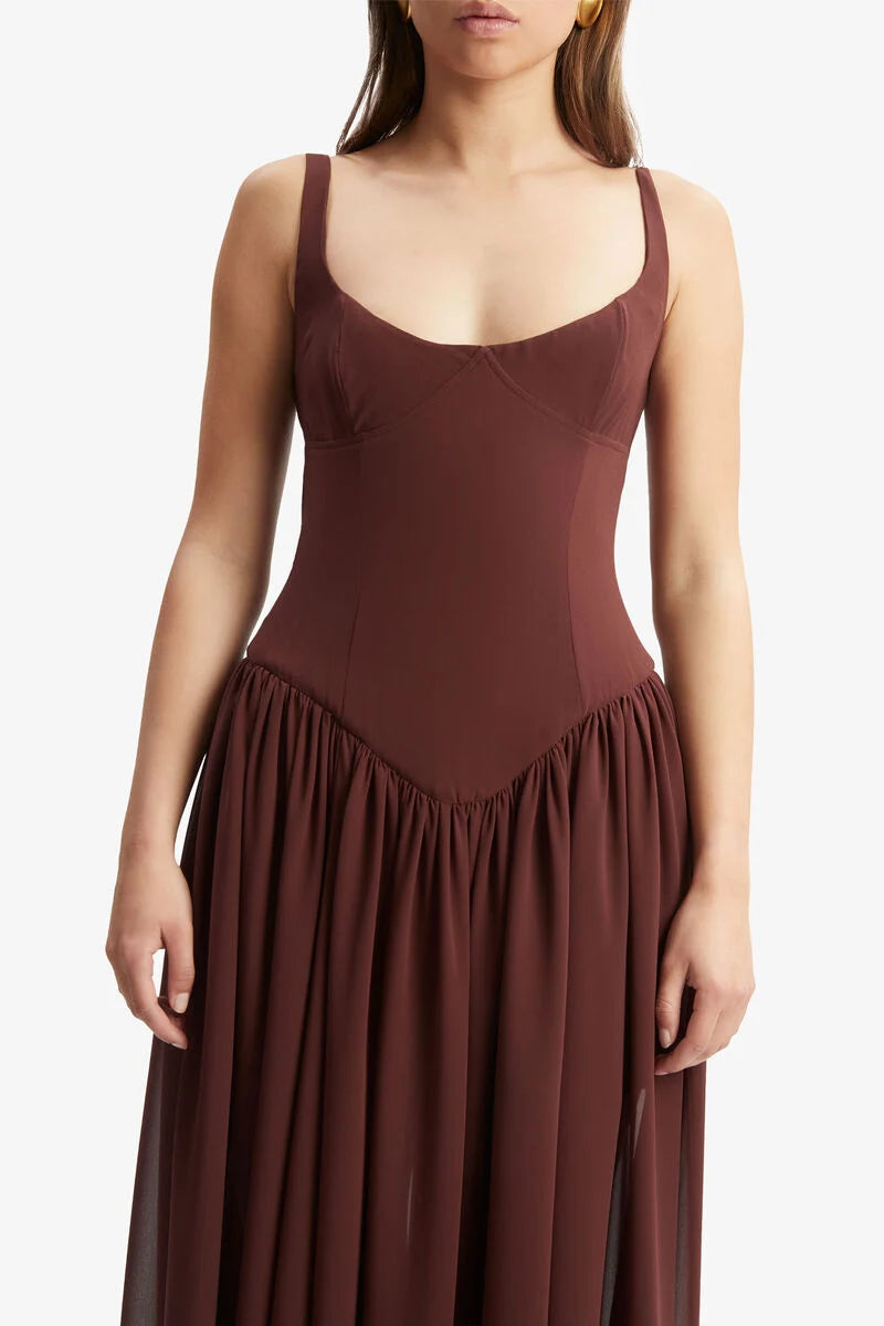 Briann Drop Waist Maxi Dress in Chocolate – Cattivo
