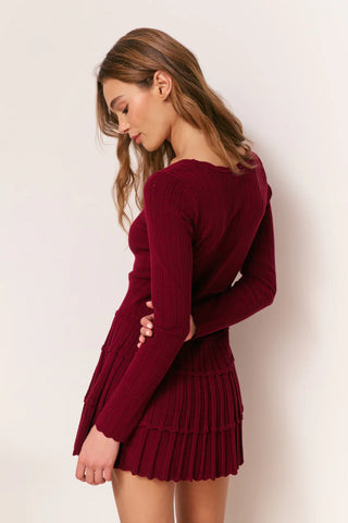 Lavender Stretch Pointelle Mini Dress in Spiced Berry