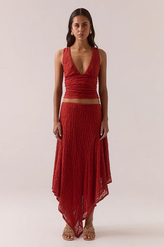 Aaila Lace Skirt in Blood Orange