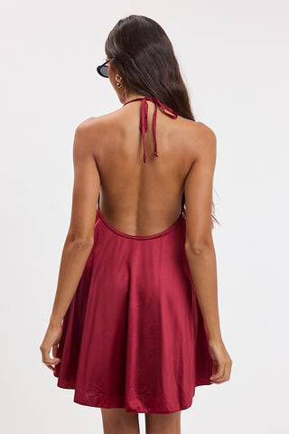 Bordeaux Belle Halter Mini Dress