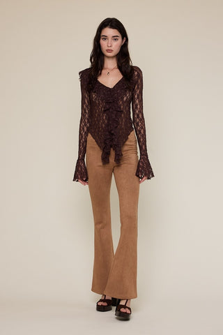 High Waist Suede Stretch Flare Pants