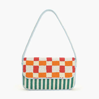 Sunset Check Beaded Shoulder Bag