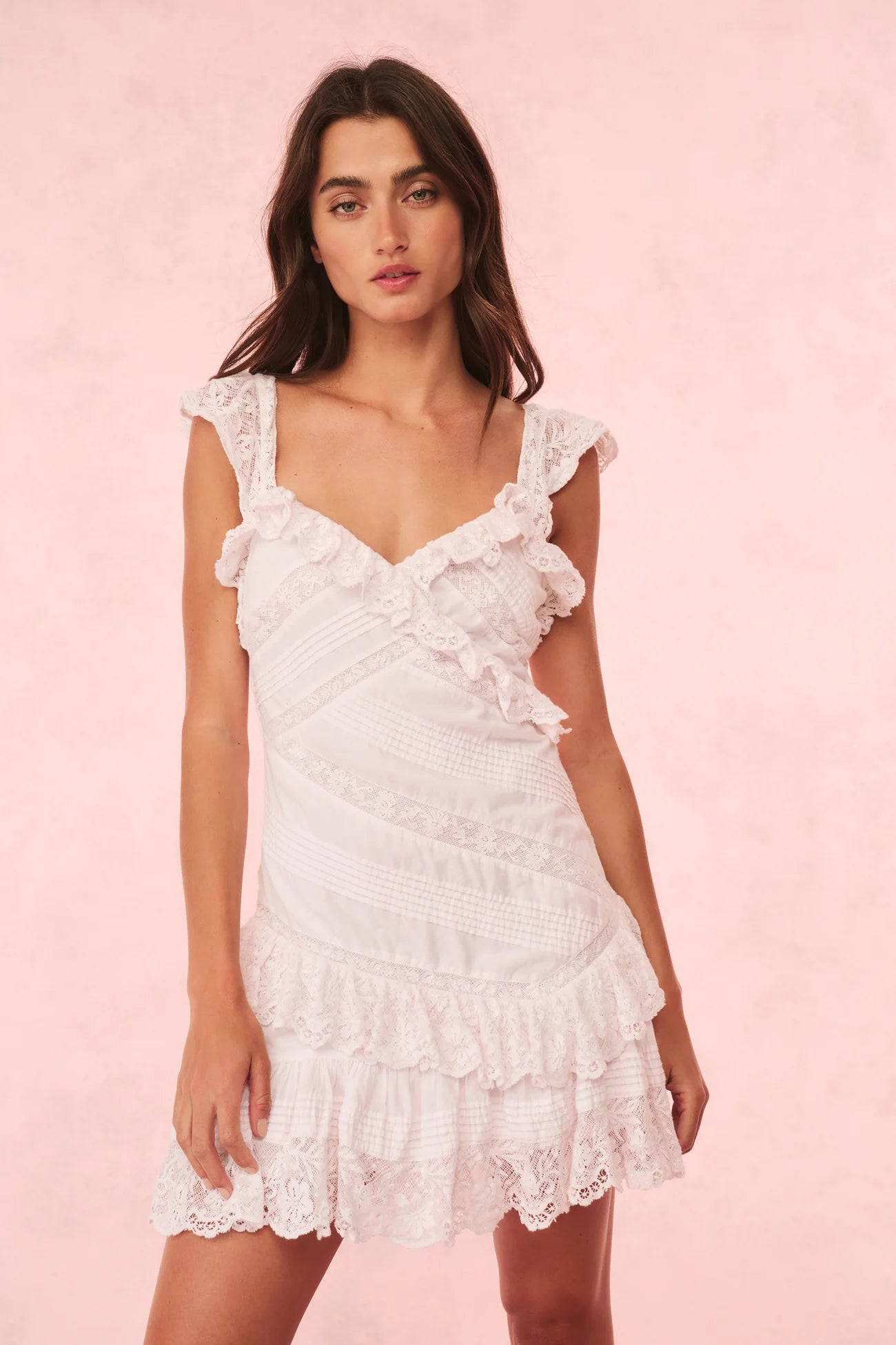 bensley cotton lace mini dress Loveshackfancy Bensley Fitted Lace Mini Dress - White