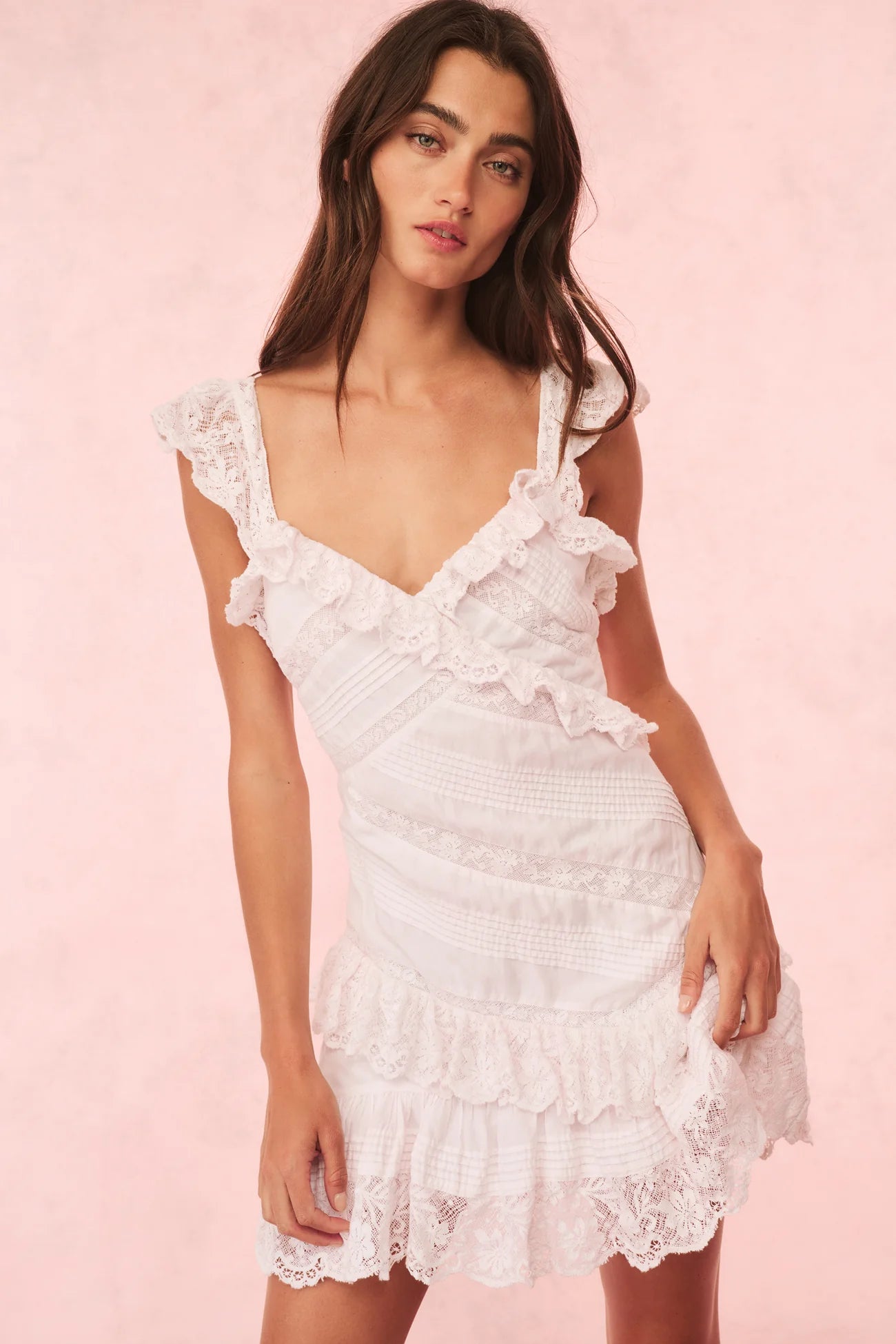 Bensley Cotton & Lace Mini Dress in Pink Bensley Cotton & Lace Mini Dress in Pink