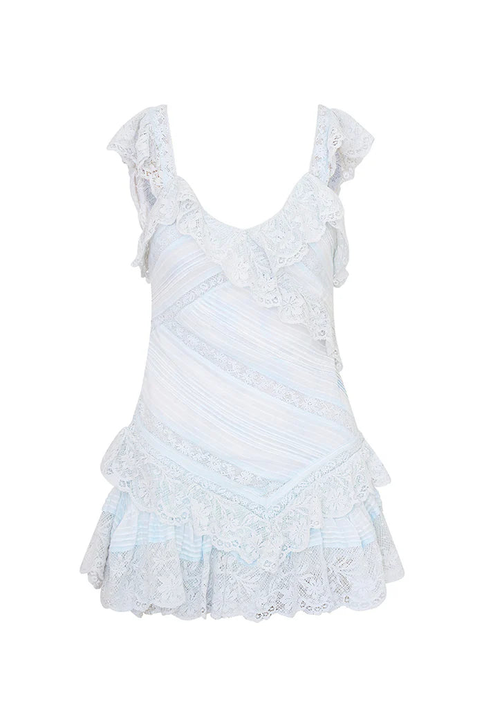bensley fitted lace mini dress LoveShackFancy Bensley Dress in Moonstone