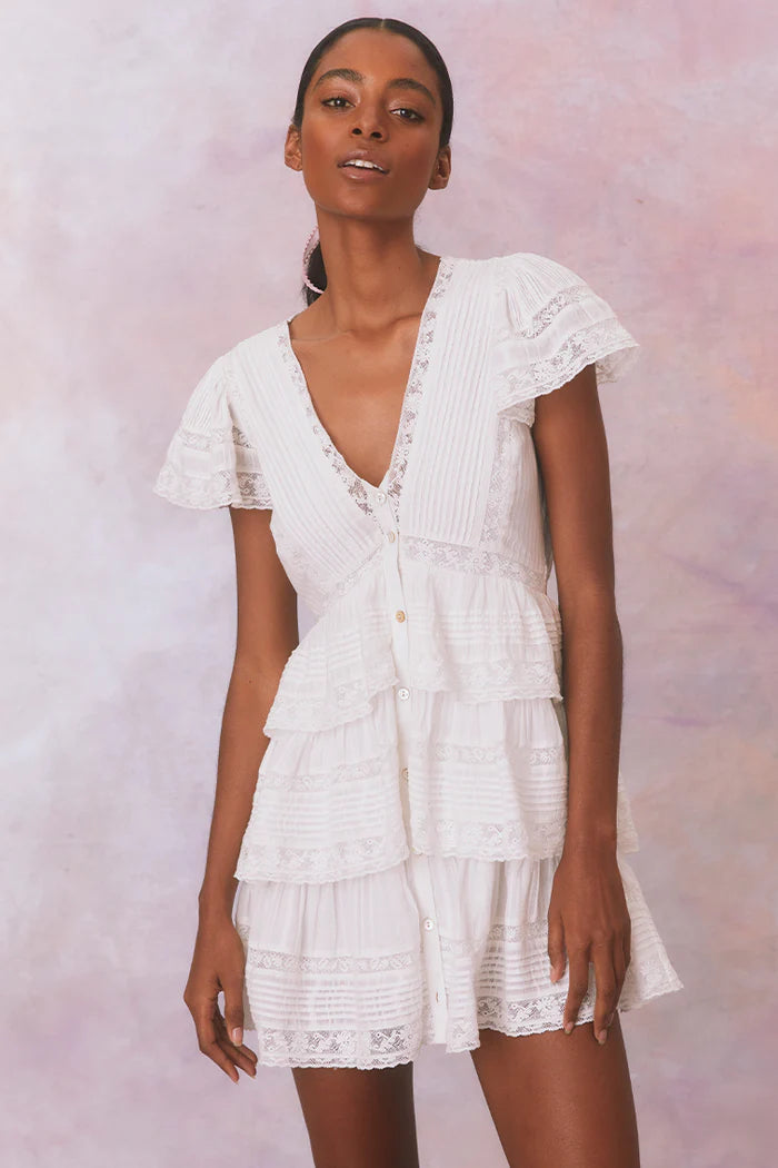 Loveshackfancy Binselle Mini Dress in True White Loveshackfancy Binselle Mini Dress in True White