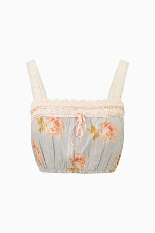 Broca Cotton Peony Print Top in Rustic Sky