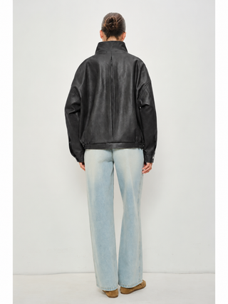 Kari Leather Funnel Neck Jacket