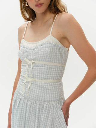 Georgia Gingham Midi Dress in Blue