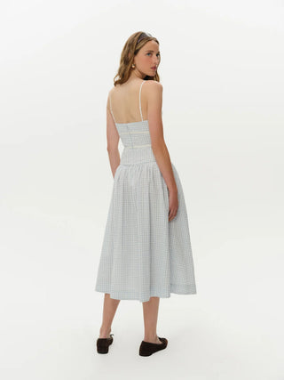 Georgia Gingham Midi Dress in Blue