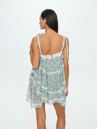 Juniper Ruffle Mini Dress in Dusty Blue