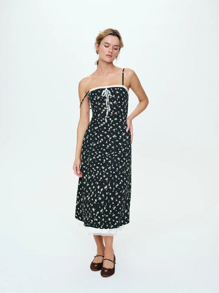 Baby Bows Patchwork Midi Dress in Black