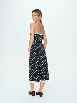 Baby Bows Patchwork Midi Dress in Black