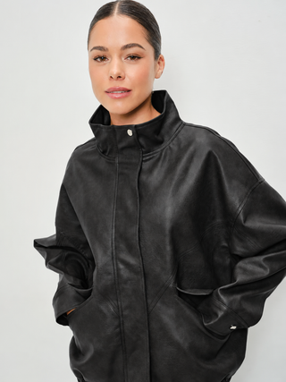 Kari Leather Funnel Neck Jacket