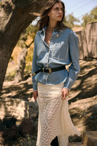 Embroidered Denim Button Down