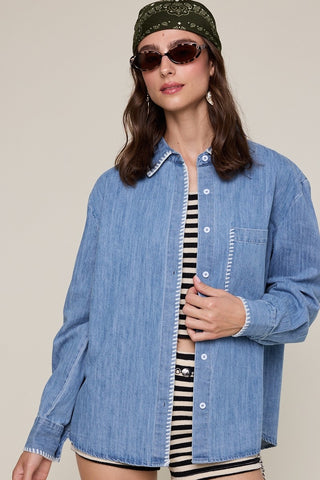 Embroidered Denim Button Down
