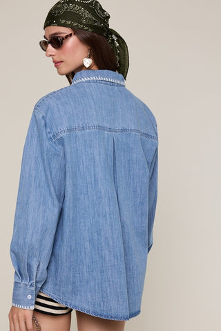 Embroidered Denim Button Down