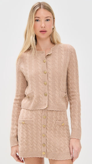 Eugenie Cable Knit Cashmere & Wool Cardigan