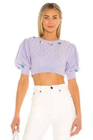 For Love & Lemons Sutton Cropped Sweater in Lavender