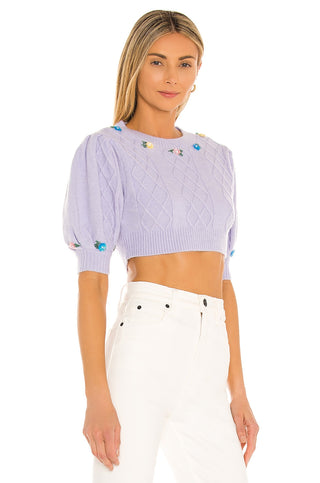 For Love & Lemons Sutton Cropped Sweater in Lavender