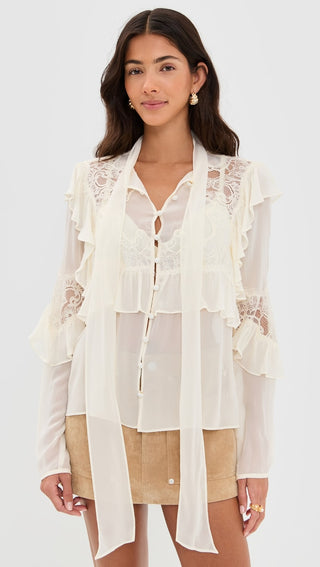 Farah Ruffle Detail Button-Up Shirt