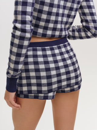 Gingham Knit Skort in Navy